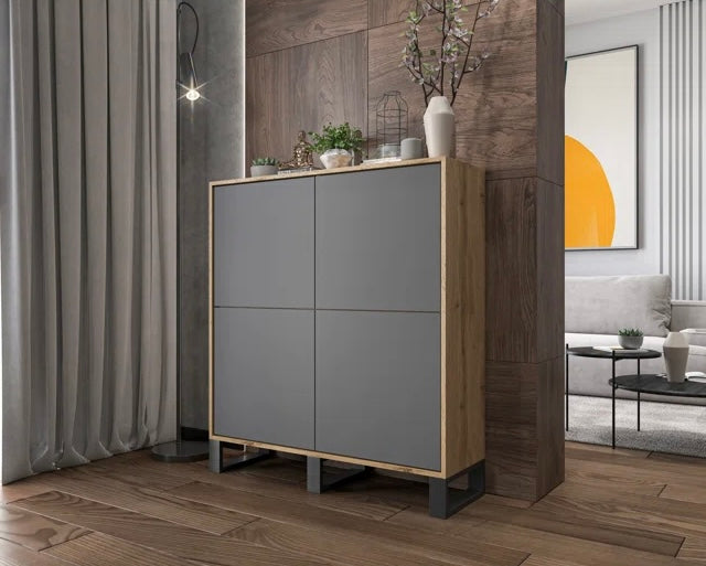 Modern Wooden Storage Cabinet | Minimalist Sideboard with Premium Matte-Finish & Metal Legs | Home & Office Furniture