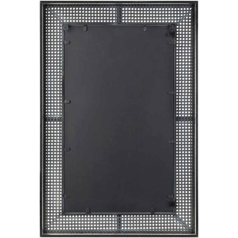 Rectangular Rattan Accent Wall Mirror - Rustic Black Frame Home Decor