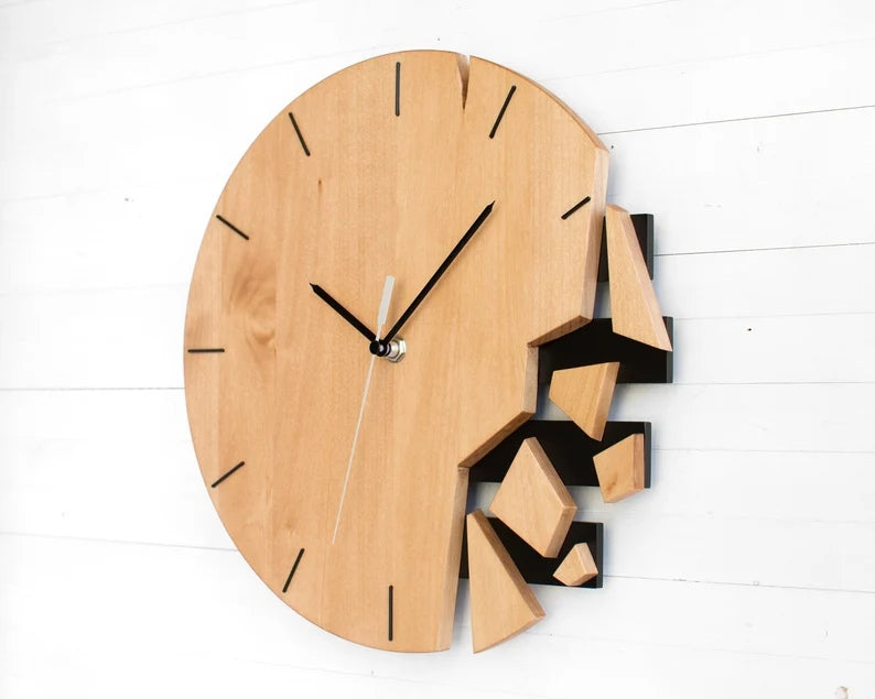 Abstract Broken Design Wooden Wall Clock | Modern Minimalist Decorative Timepiece