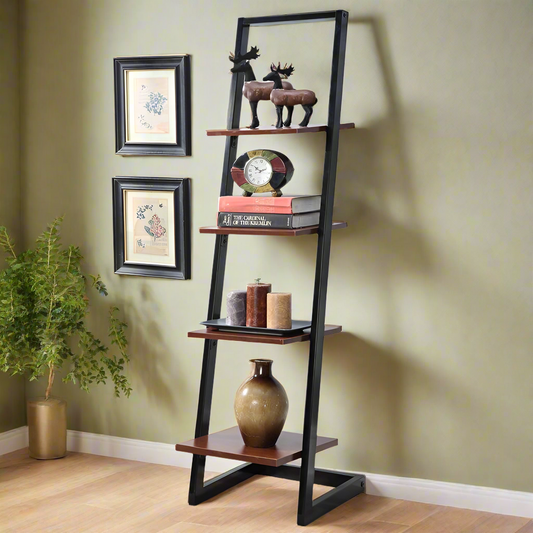 Modern Ladder Shelf with 4-Tier Wood and Metal Design for Home Decor