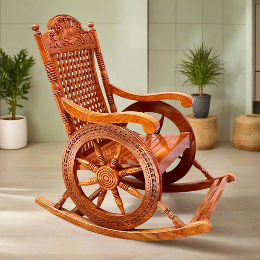 Sheesham Handcrafted Wooden Rocking Chair | Wooden Armrest Chair with Back Support for Living Room (Hi-Gloss)