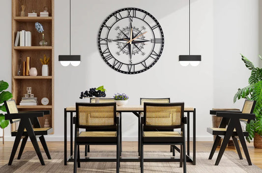 Large Compass Wall Clock with Roman Numerals – Modern Metal Design for Home or Office Decor