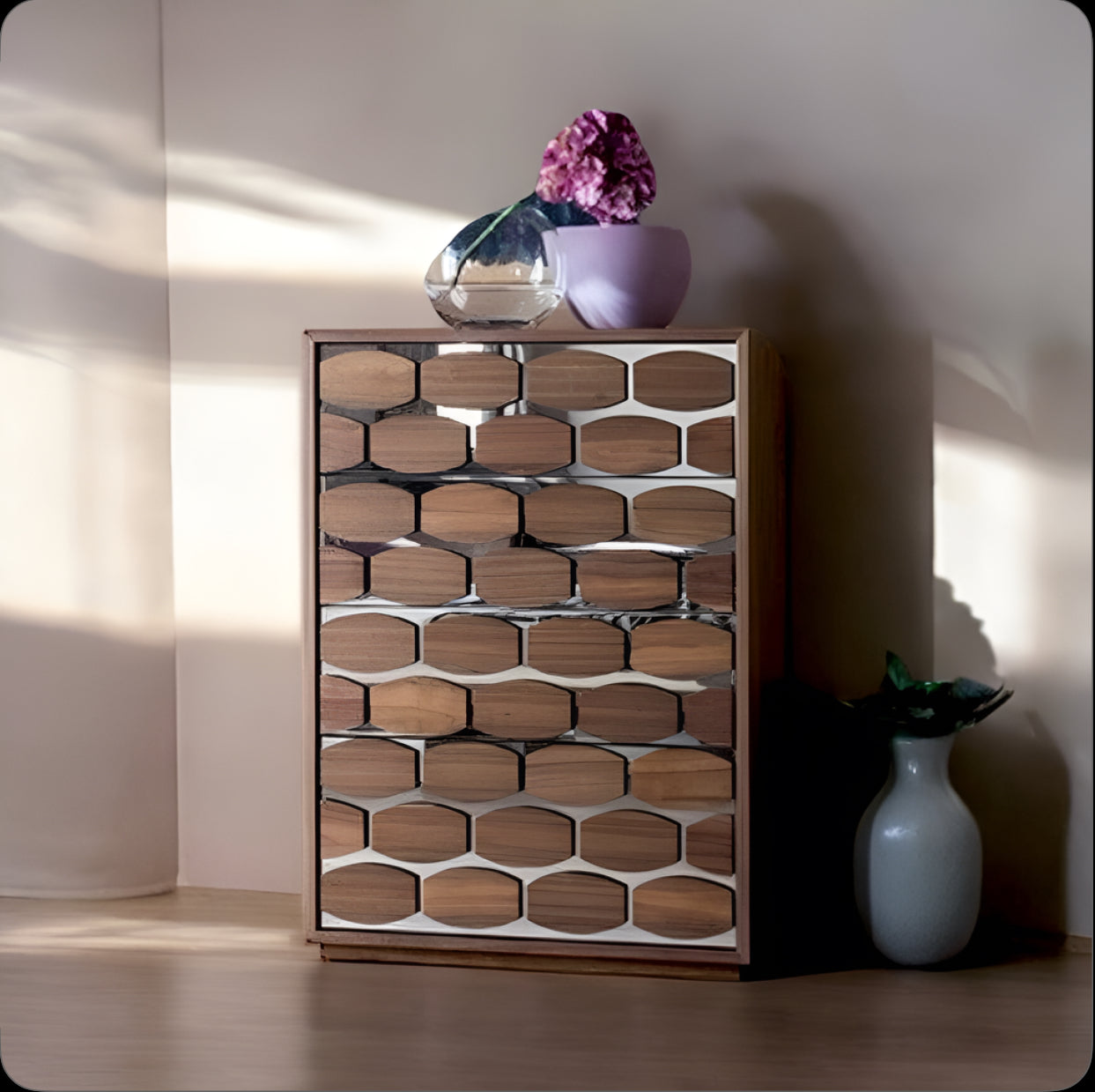 (Exclusive) - Modern Honeycomb Pattern Wooden Drawer Cabinet for Stylish Home Decor