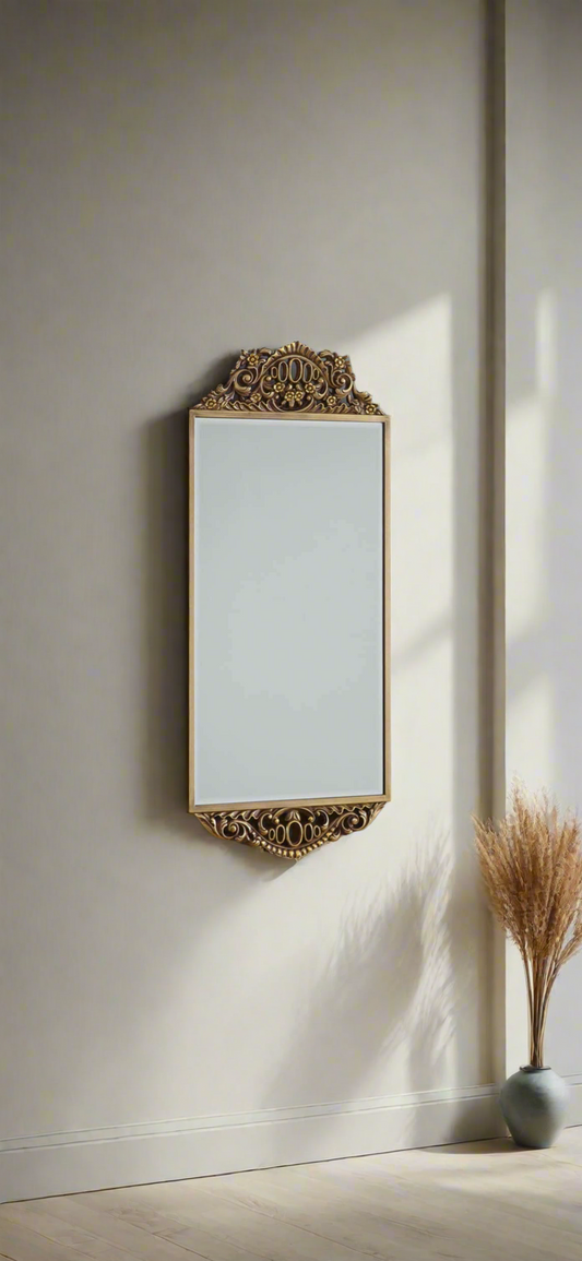 Vintage Gold Ornate Wall Mirror – Rectangular Decorative Mirror for Classic Home Decor | Timeless Elegance in Premium Teakwood