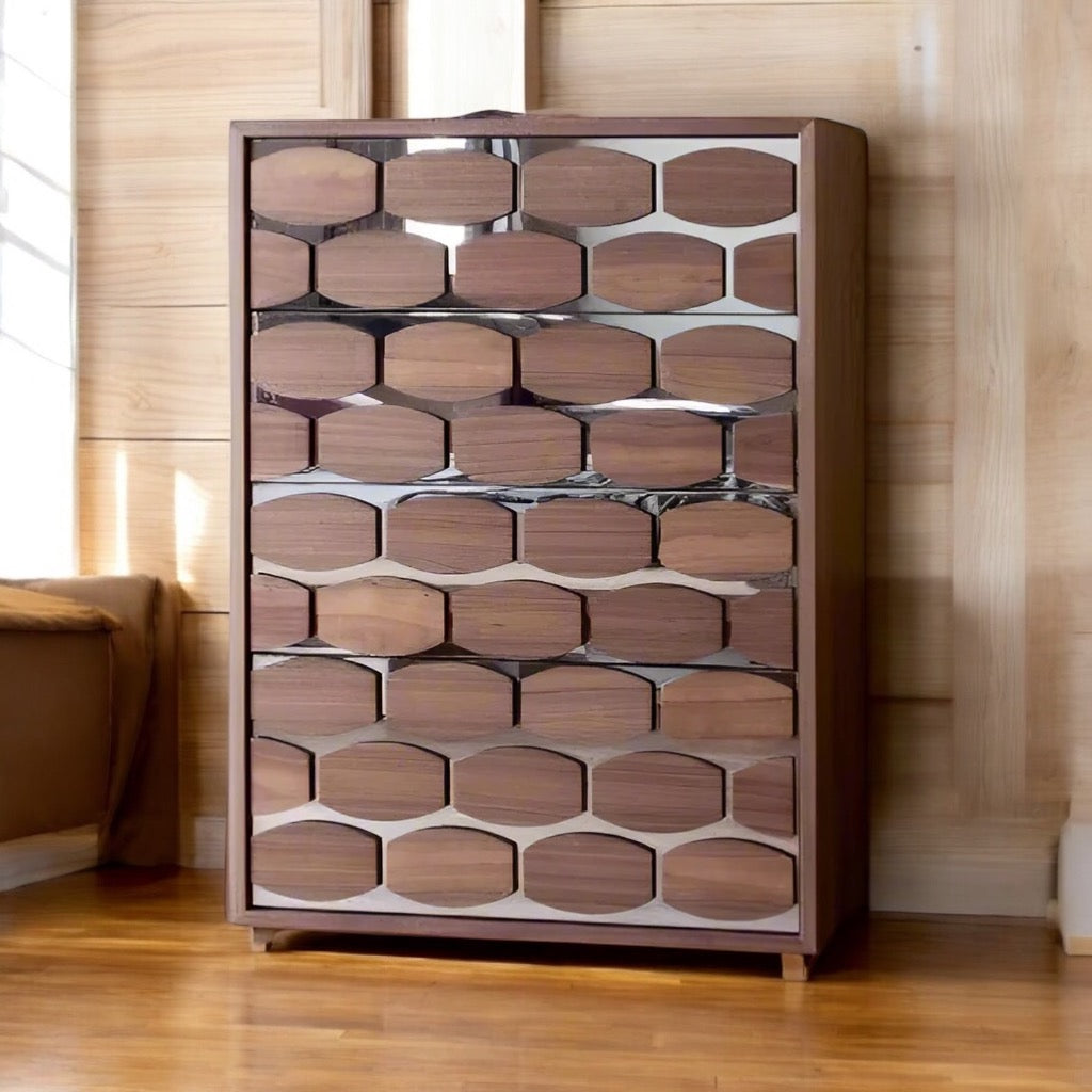 (Exclusive) - Modern Honeycomb Pattern Wooden Drawer Cabinet for Stylish Home Decor