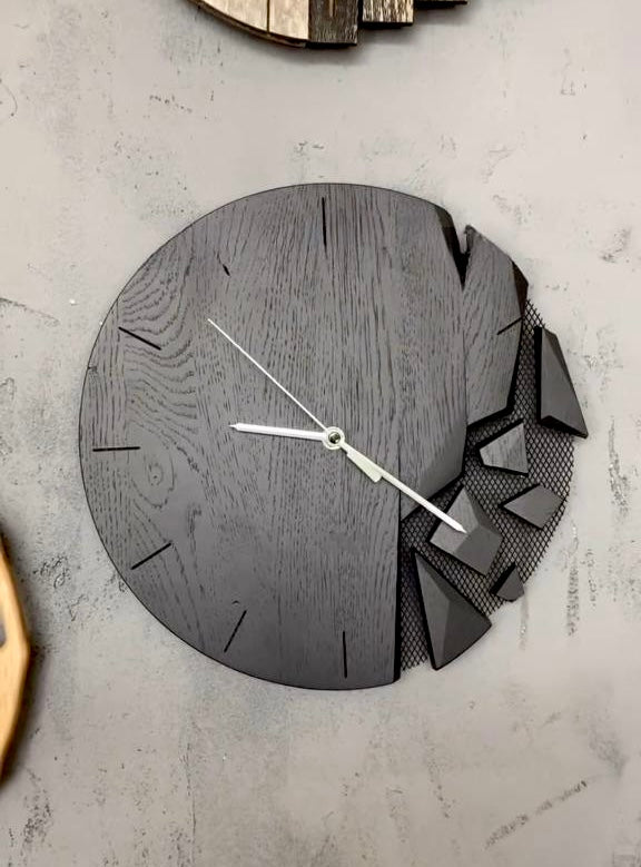 Modern Abstract Geometric Wall Clock | Unique Dark Wood Design | Artistic Home Décor