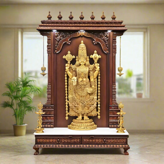 Luxury Handcrafted Wooden Pooja Mandir with Intricate Design & LED Lighting | Elegant Home Temple | Exquisite Handcrafted Wooden Pooja Temple with Intricate Carvings