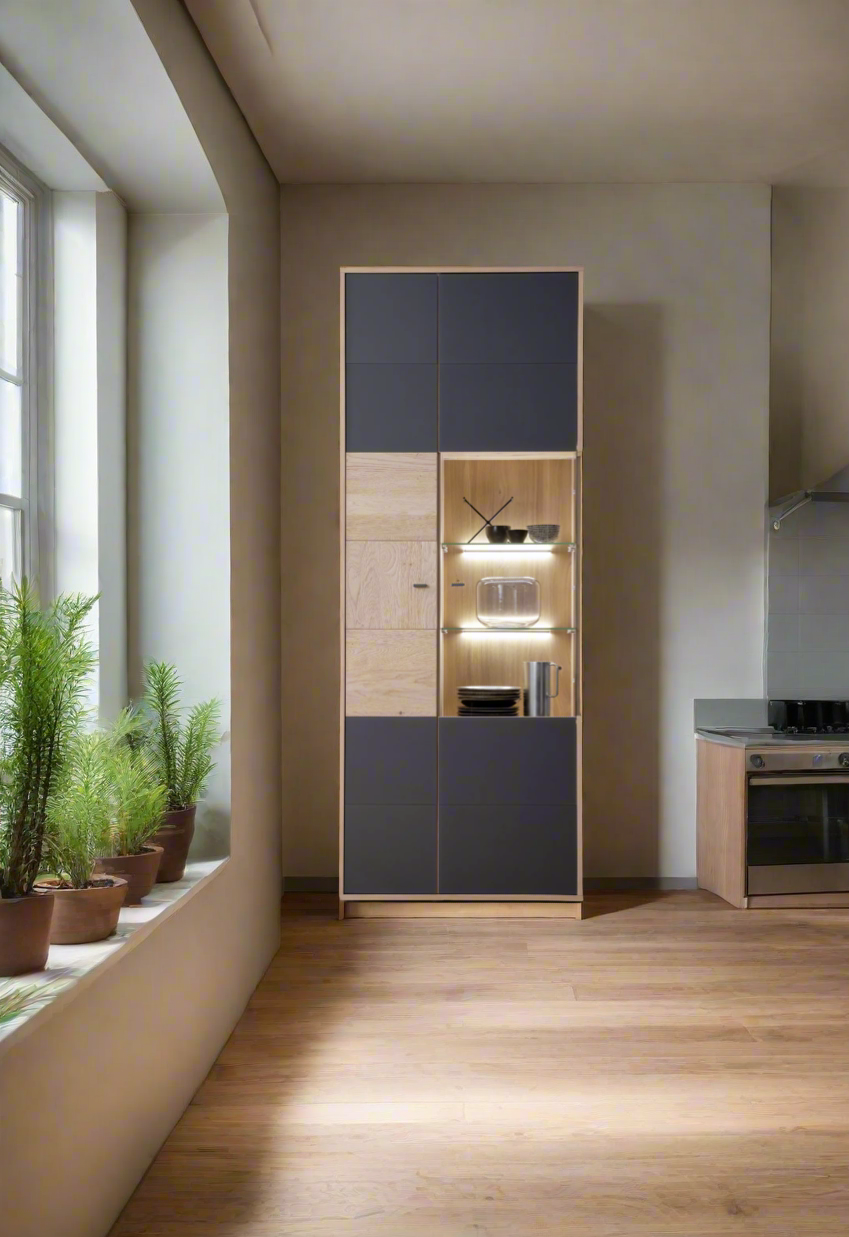 Modern Design Two-Tone Cabinet with LED Lighting and Versatile Storage for Home Decor