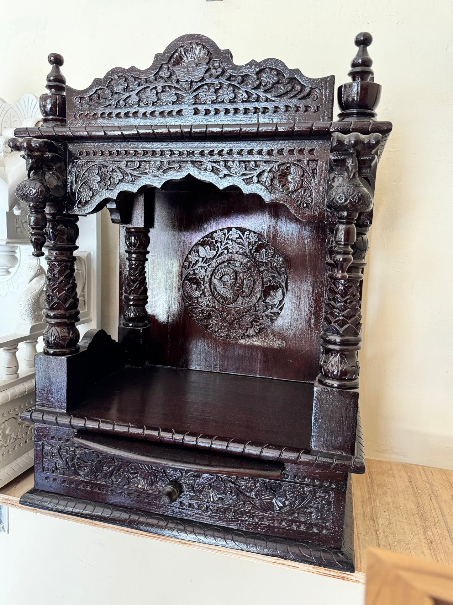 Wooden Handcrafted Pooja mandir Temple for Home & Office (Brown)