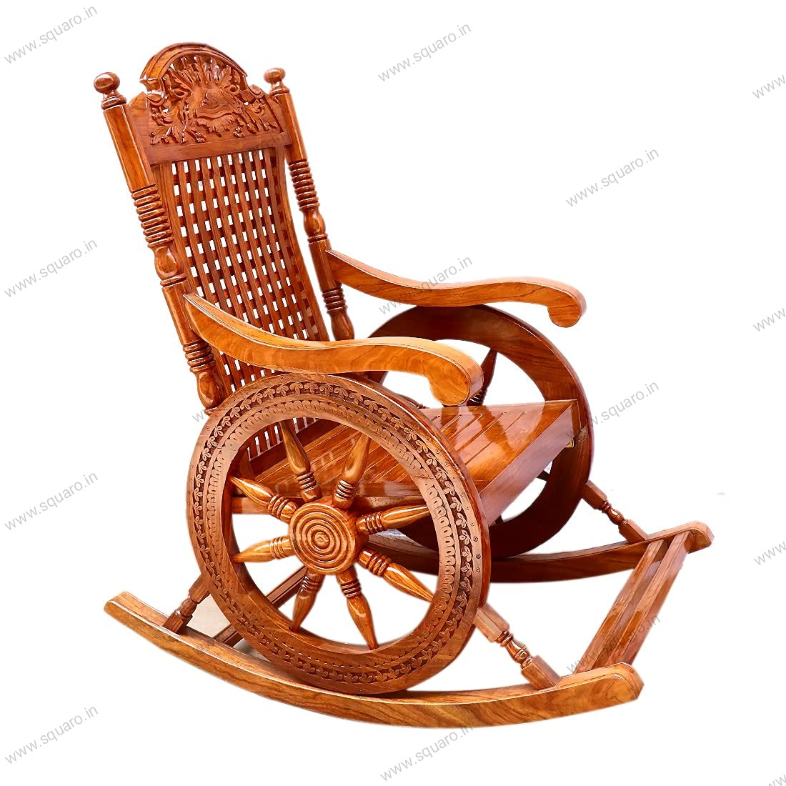 Sheesham Handcrafted Wooden Rocking Chair Wooden armrest Chair with Back Support for Living Room