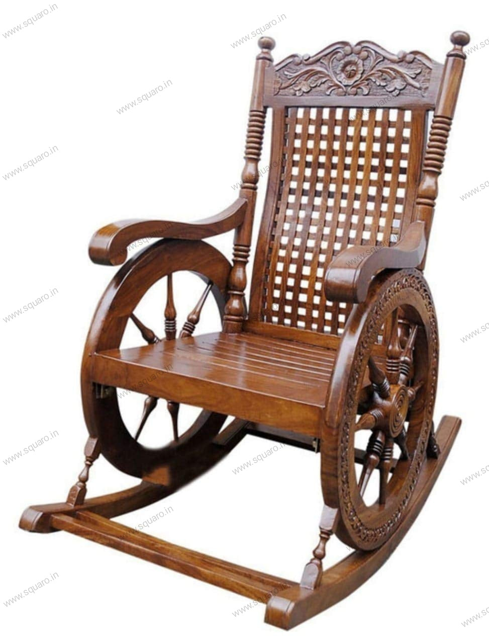 Sheesham Handcrafted Wooden Rocking Chair Wooden armrest Chair with Back Support for Living Room (Dark Brown)