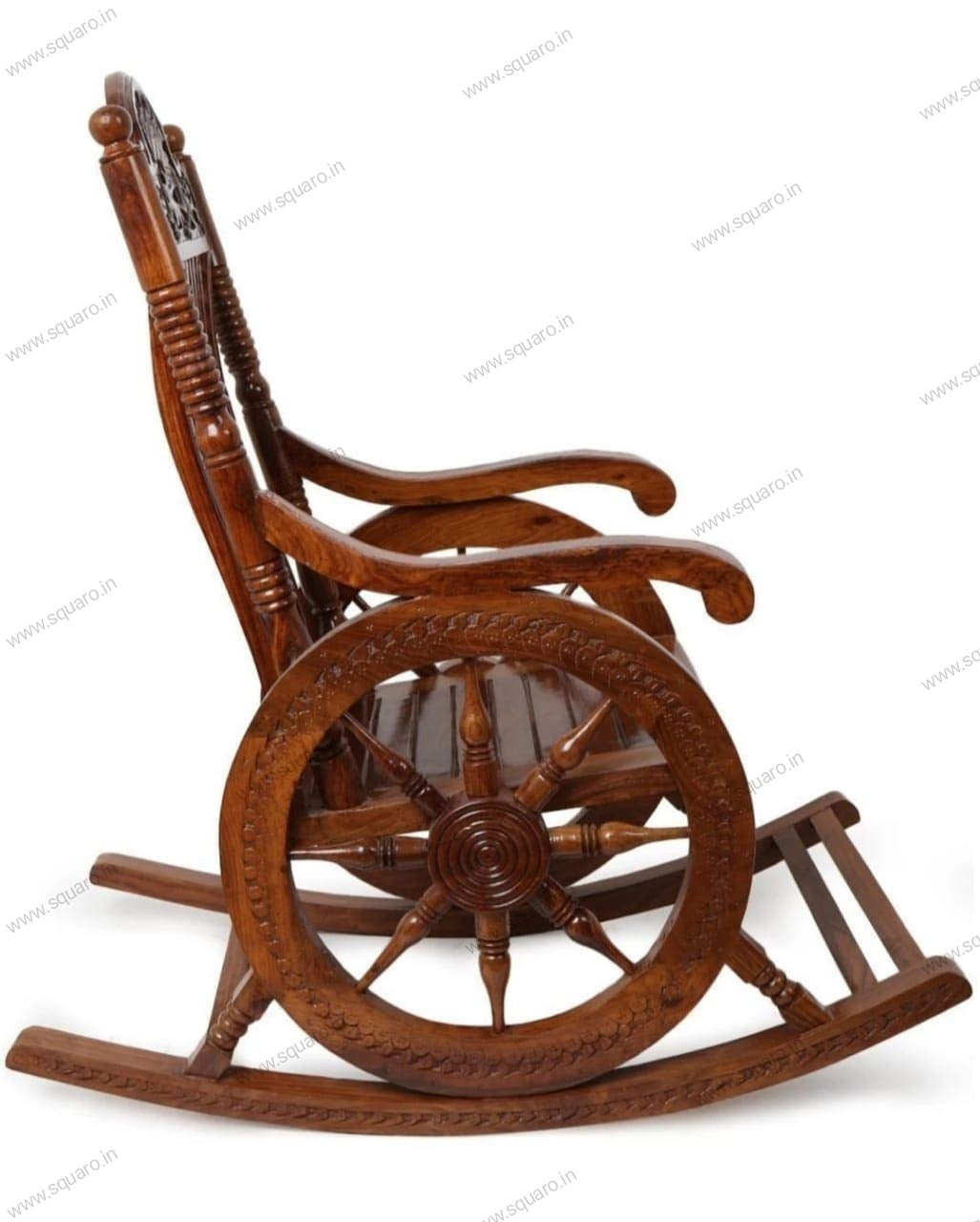 Sheesham Handcrafted Wooden Rocking Chair Wooden armrest Chair with Back Support for Living Room (Dark Brown)