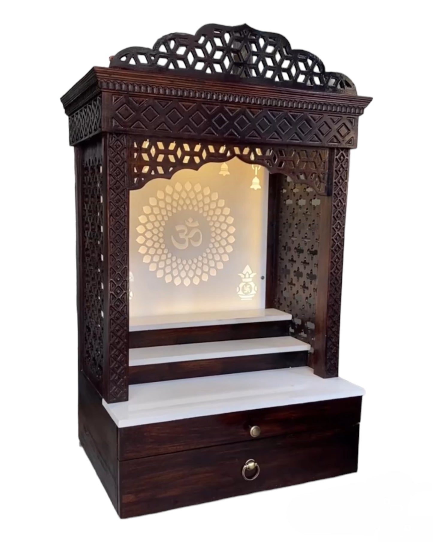 This Brown Teakwood Modern & Simplistic Designed Pooja Temple, Mandir for Home and Office