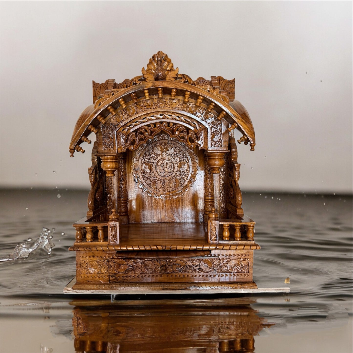 Presenting This Natural Brown Teakwood Classic Designed Pooja Temple, Mandir for Home and Office