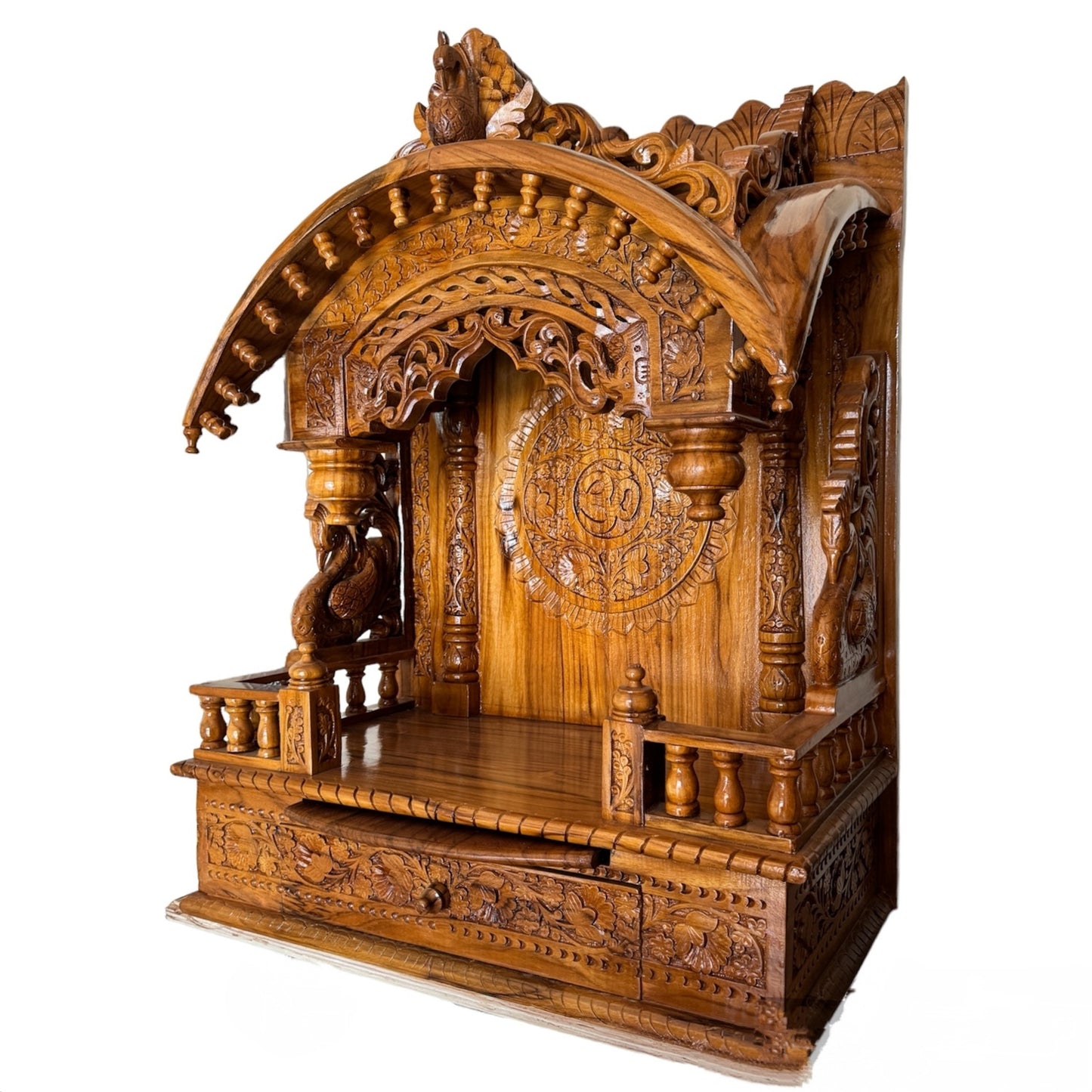 Presenting This Natural Brown Teakwood Classic Designed Pooja Temple, Mandir for Home and Office