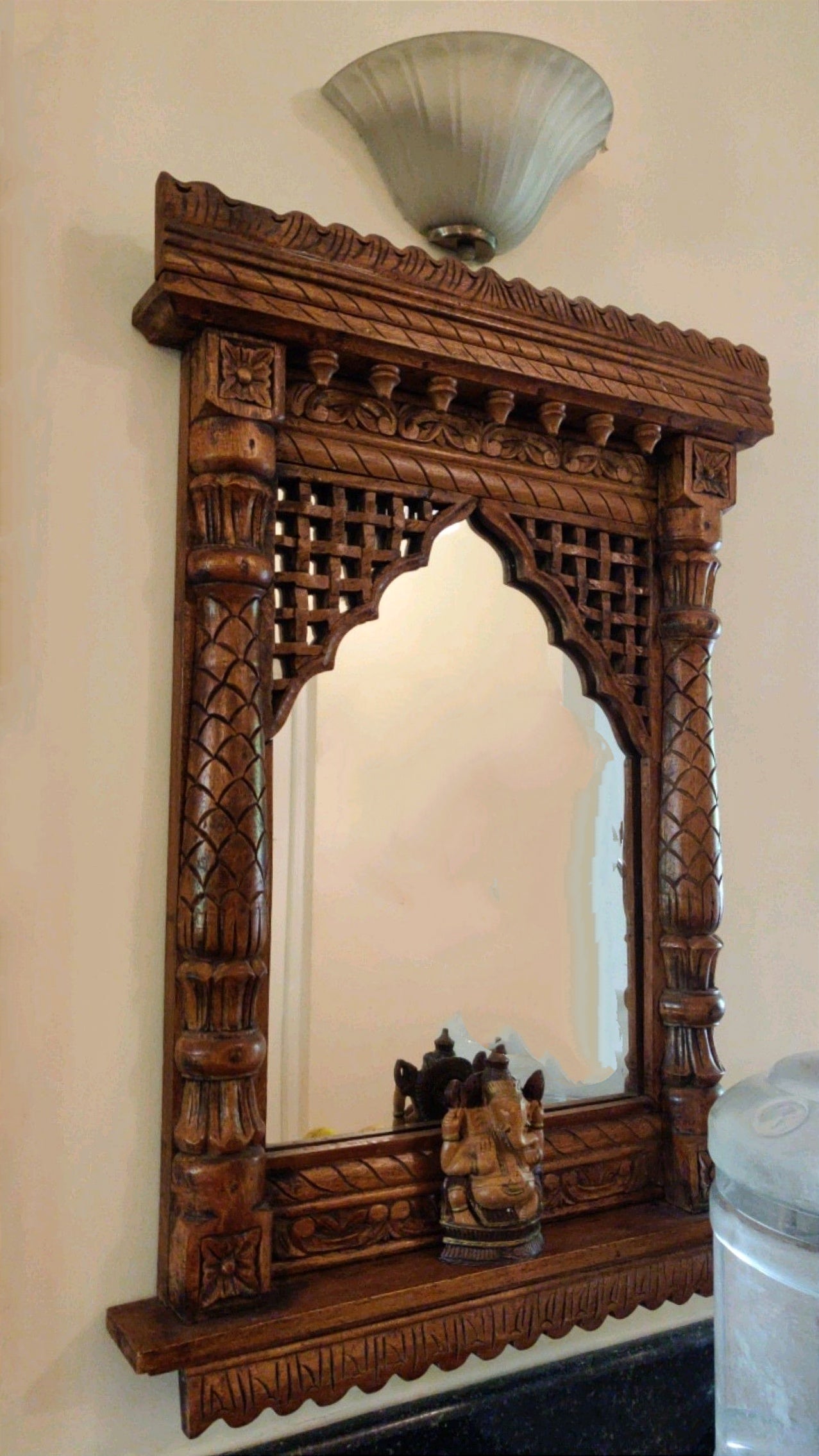 This Wooden Jharokha Mirror - A Stunning Piece of Art That Blends Traditional Indian Architecture with Modern Home Decor