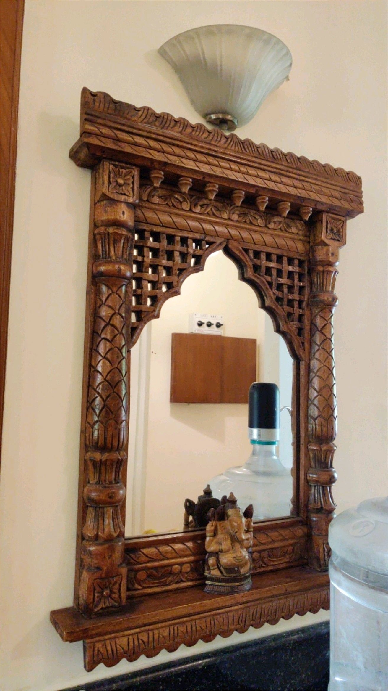 This Wooden Jharokha Mirror - A Stunning Piece of Art That Blends Traditional Indian Architecture with Modern Home Decor