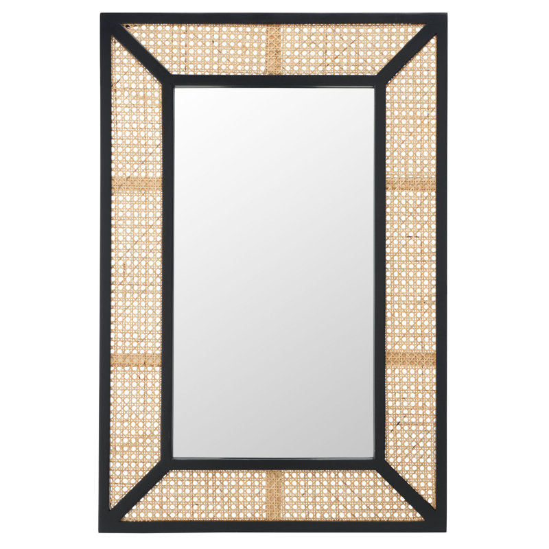 Rectangular Rattan Accent Wall Mirror - Rustic Black Frame Home Decor