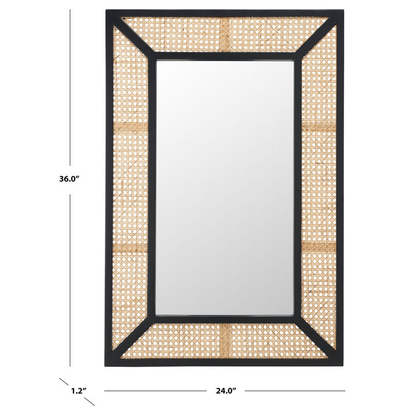 Rectangular Rattan Accent Wall Mirror - Rustic Black Frame Home Decor