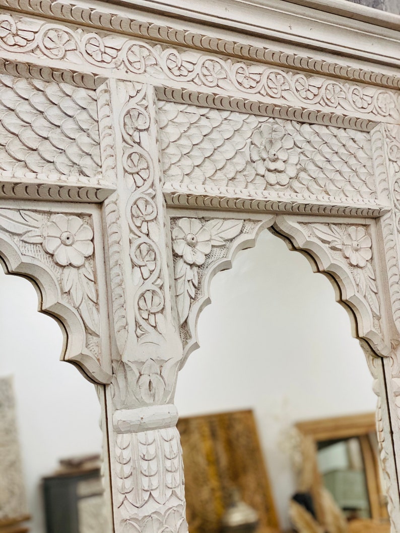 This 3 Arched Wooden Jharokha Mirror -  Meticulously Handcrafted to Replicate The Grandeur of Traditional Indian Palace Windows