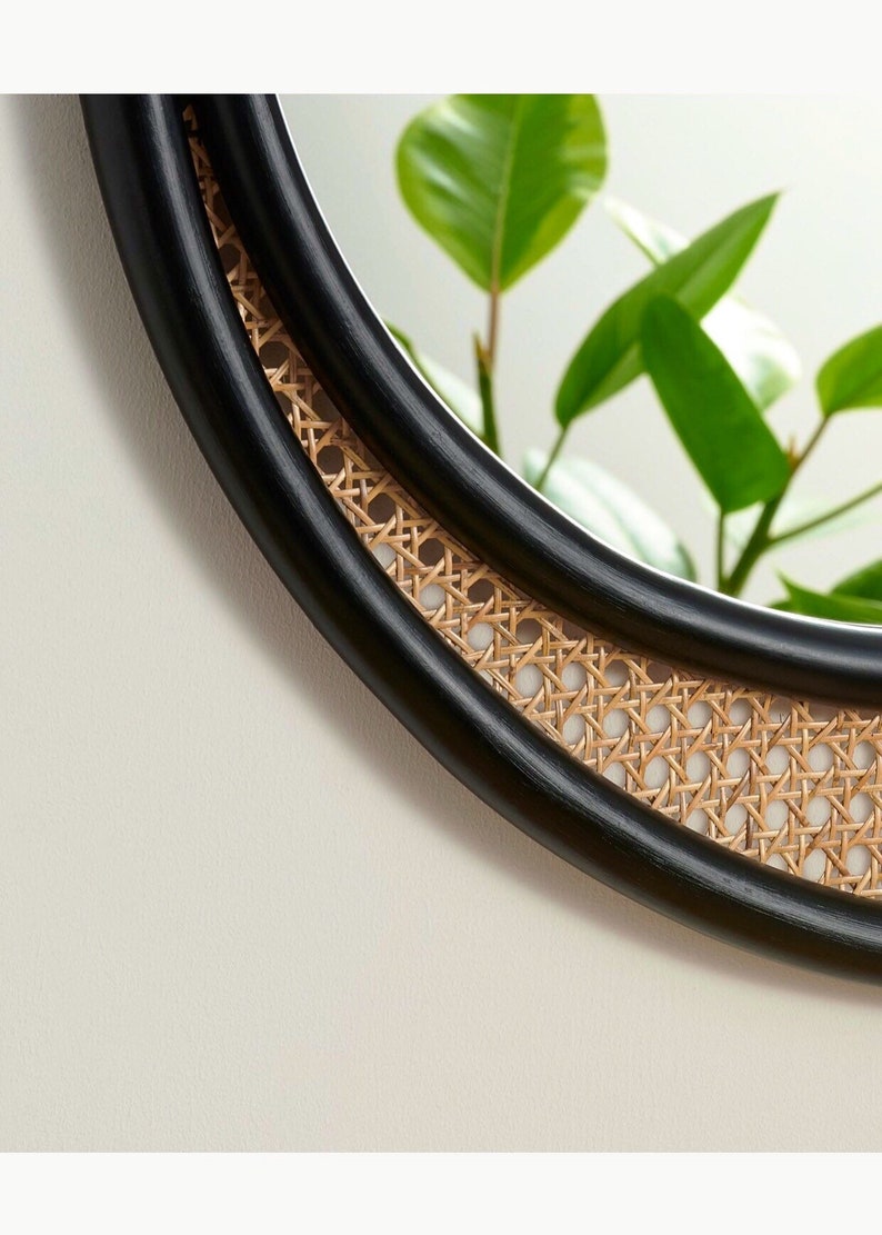 Round Rattan Wall Mirror - Modern Boho Accent Mirror for Home Decor