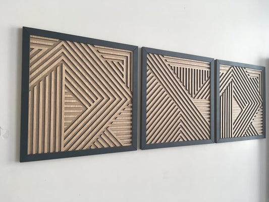 Geometric Wood Wall Art Design Modern Minimal Wall Art Charcoal black