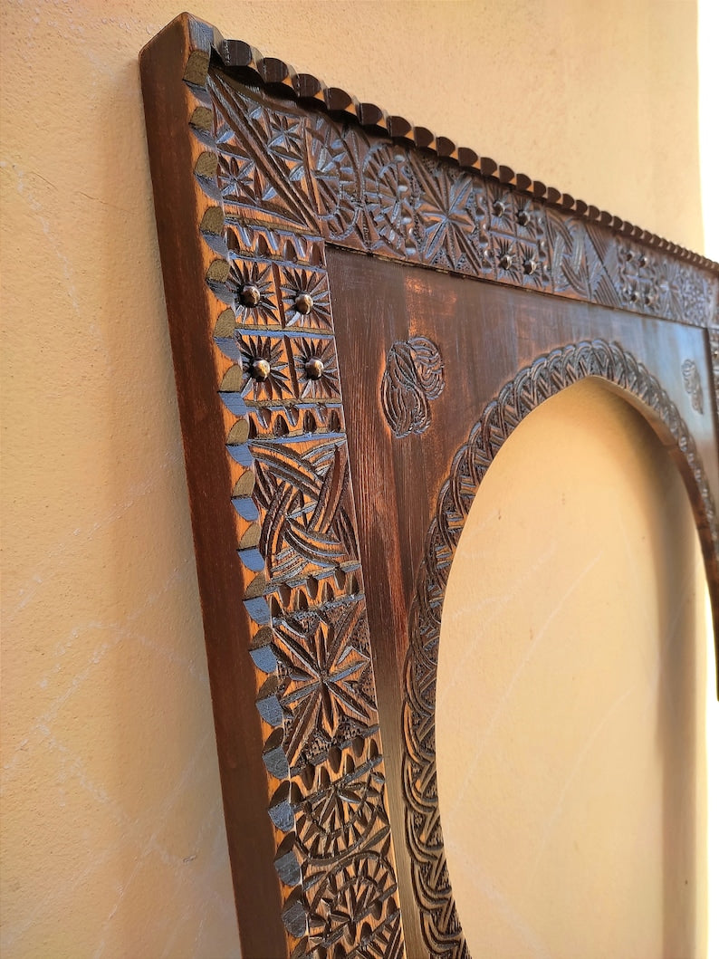 This Striking Wooden Jharokha Mirror - An Embodiment of Traditional Craftsmanship and Timeless Design