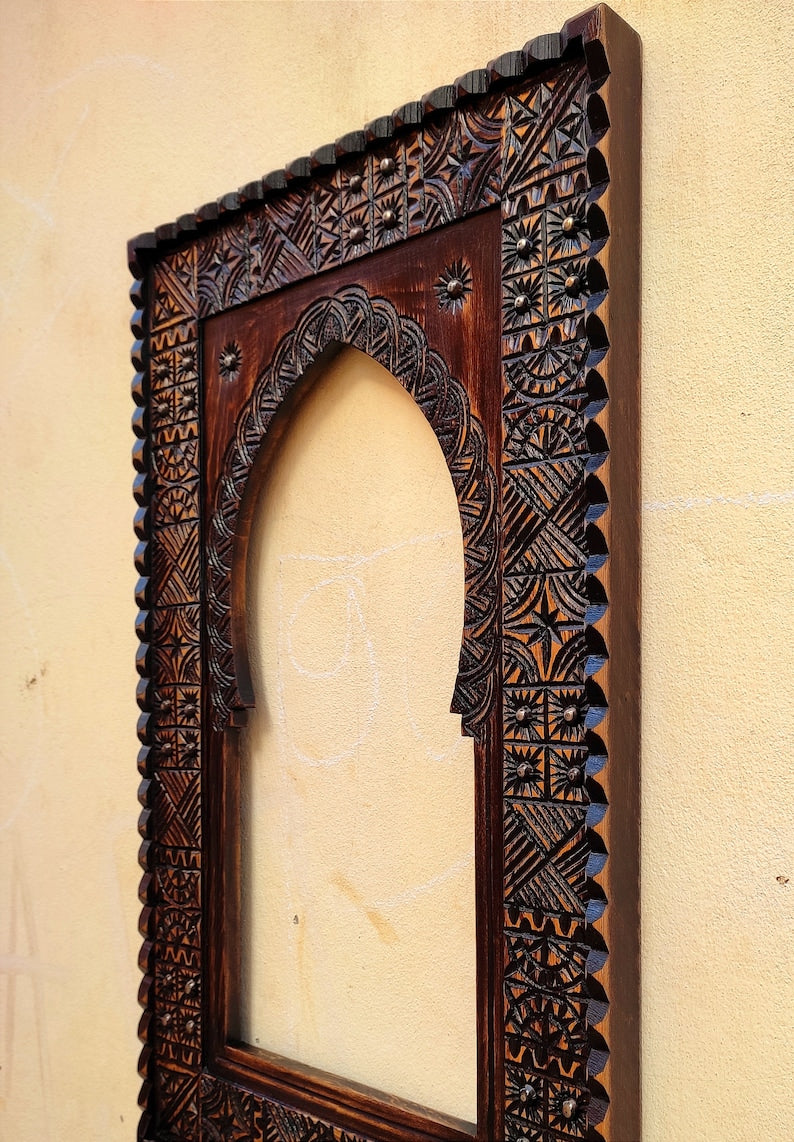 This Striking Wooden Jharokha Mirror - An Embodiment of Traditional Craftsmanship and Timeless Design