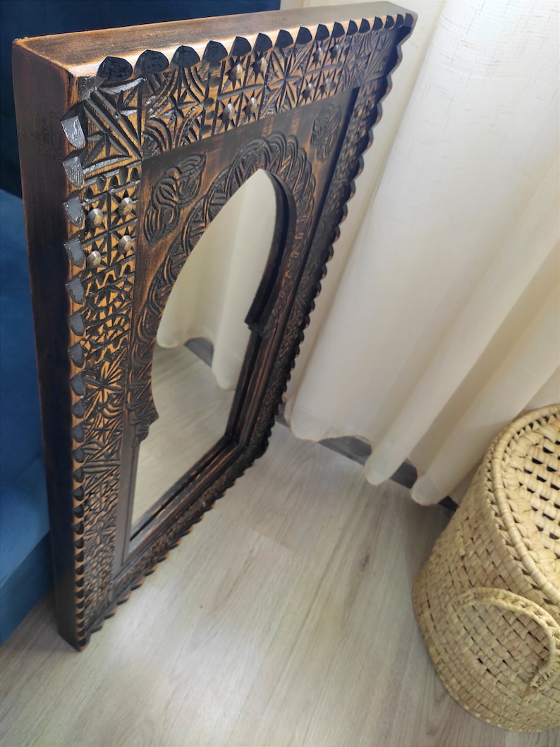 This Striking Wooden Jharokha Mirror - An Embodiment of Traditional Craftsmanship and Timeless Design