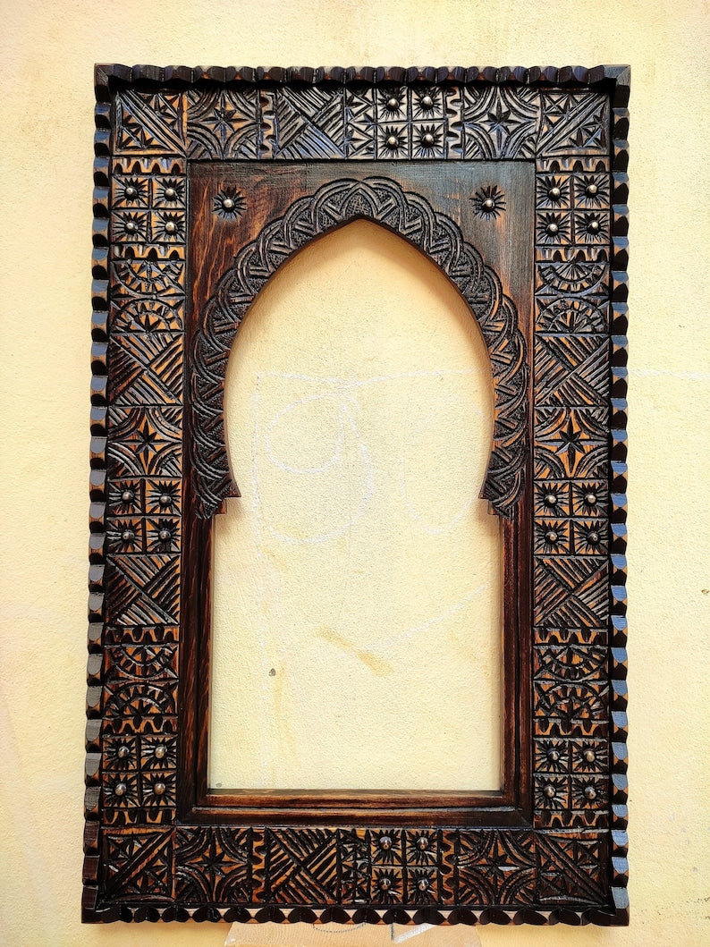 This Striking Wooden Jharokha Mirror - An Embodiment of Traditional Craftsmanship and Timeless Design