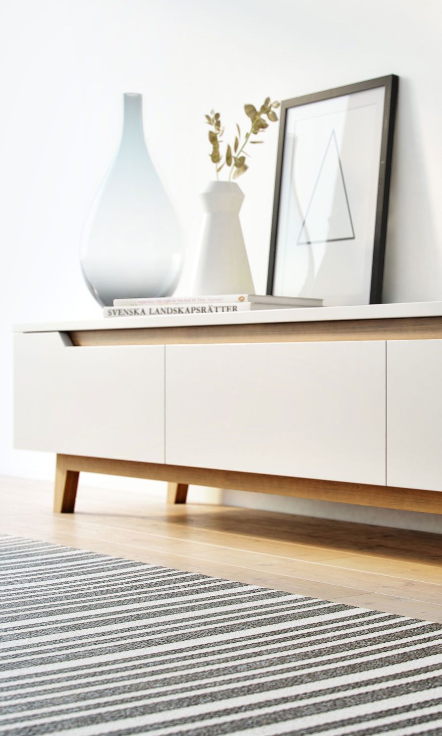 Modern Minimalist White TV Stand with Wooden Legs | Sleek Storage Cabinet for Living Room