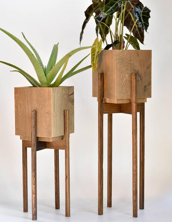 Wood Planter With Wood Planter Stand
