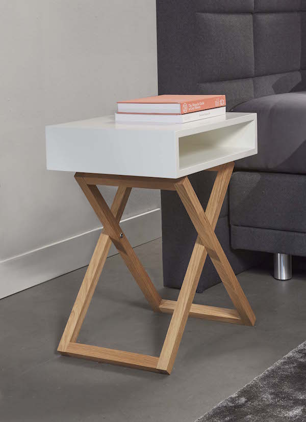 Cross Leg Bedside Table White With Natural Wood