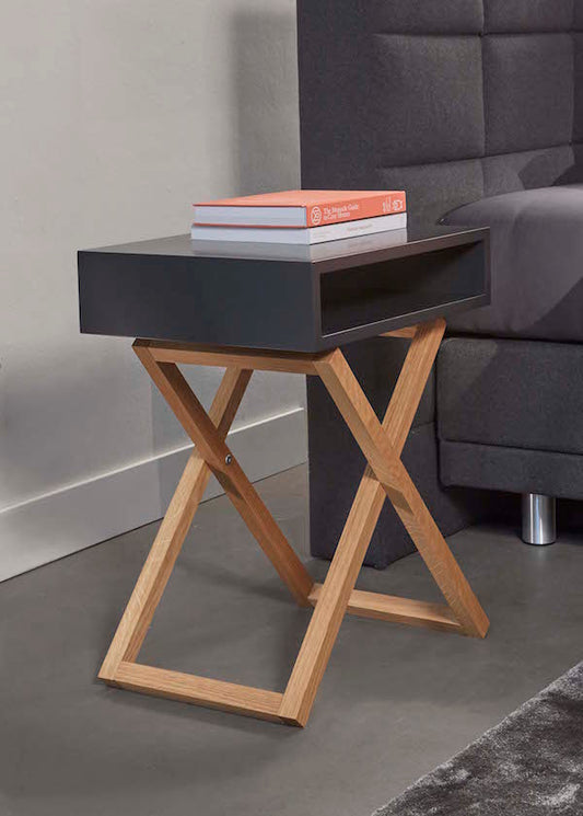 Cross Leg Bedside Table Black With Natural Wood