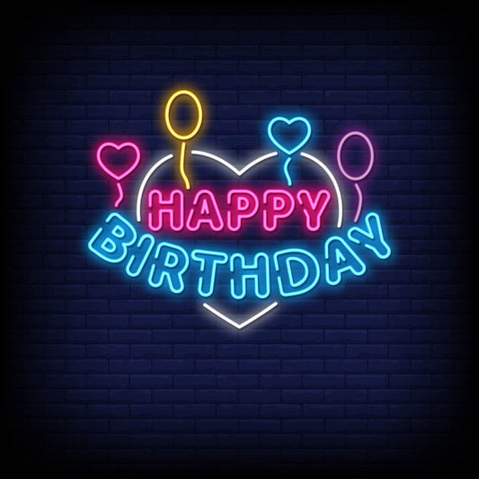 Happy Birthday Neon Sign Pink and Sky Blue