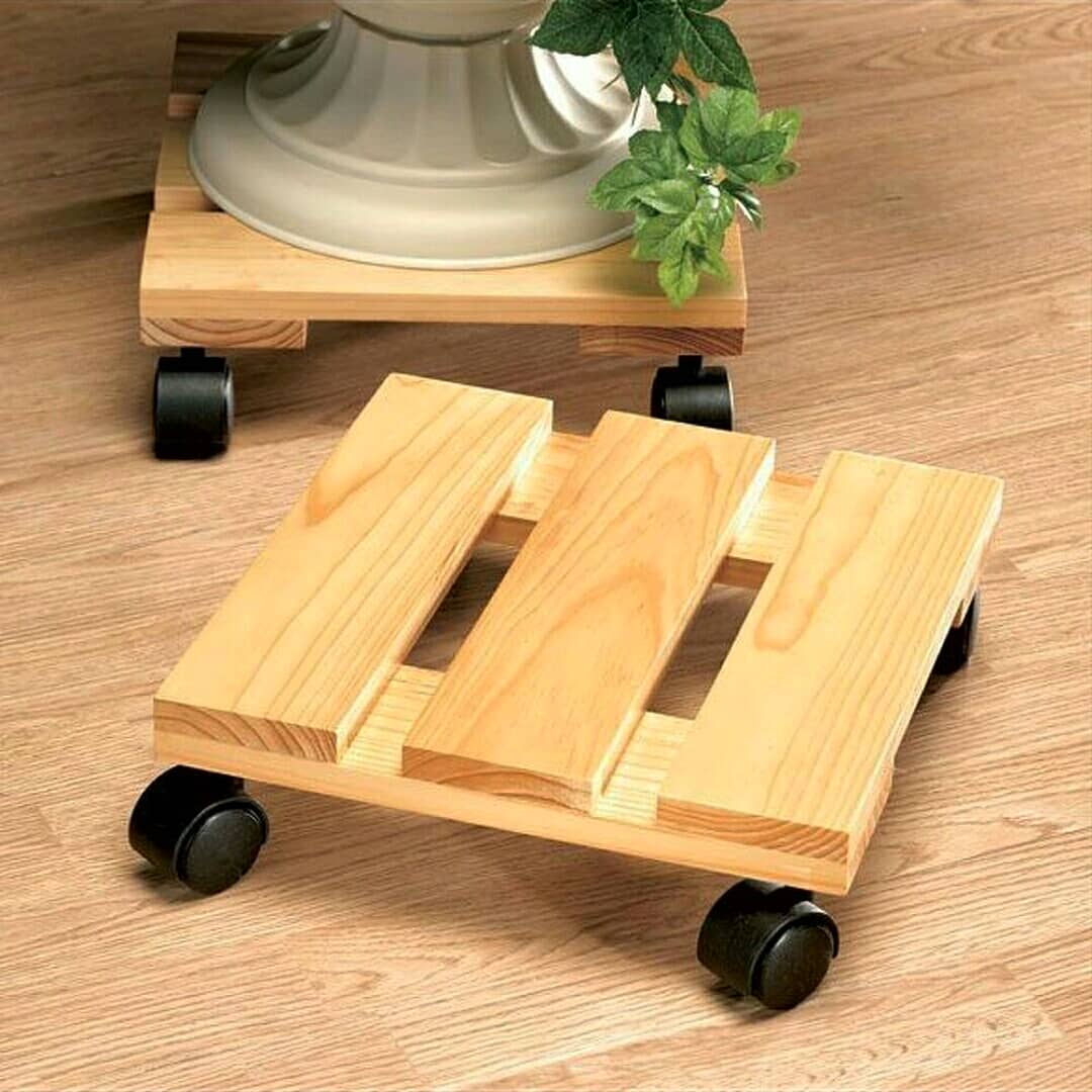 Sharpex Wooden Plant Stand | Beige Planter Trolley Rolling Tray Coaster |