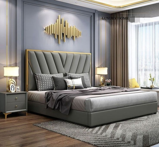 Grayish Upholstered luxury King Size Bed