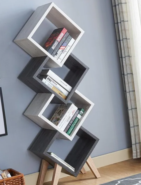 4 Tier Wooden Bookshelf White & Grayish