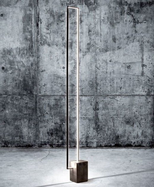 Rectanglur liner tek wood with concrete base floor lamp