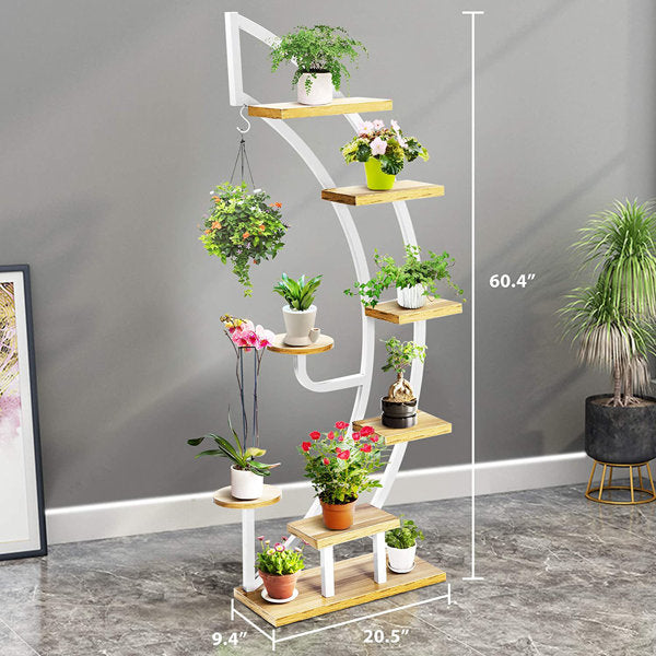 6-Tier Curved Planters Stand with Hanger For Decor (Black)
