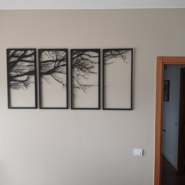 Metal Wall Art Decor, 4 Panels Tree of Life Decor, Metal Tree Decoration, Metal Wall Hangings, Tree Sign, Home Decor (69×35)