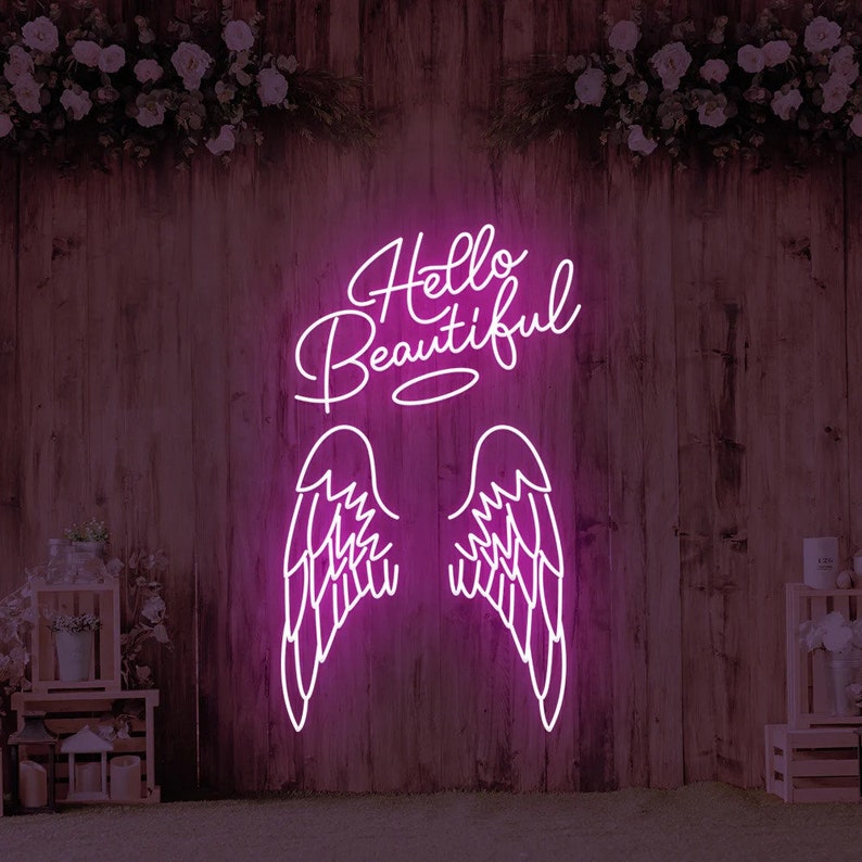 Hello Beautiful Angel Wings Neon Signs