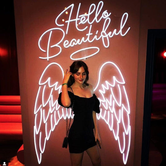 Hello Beautiful Angel Wings Neon Signs