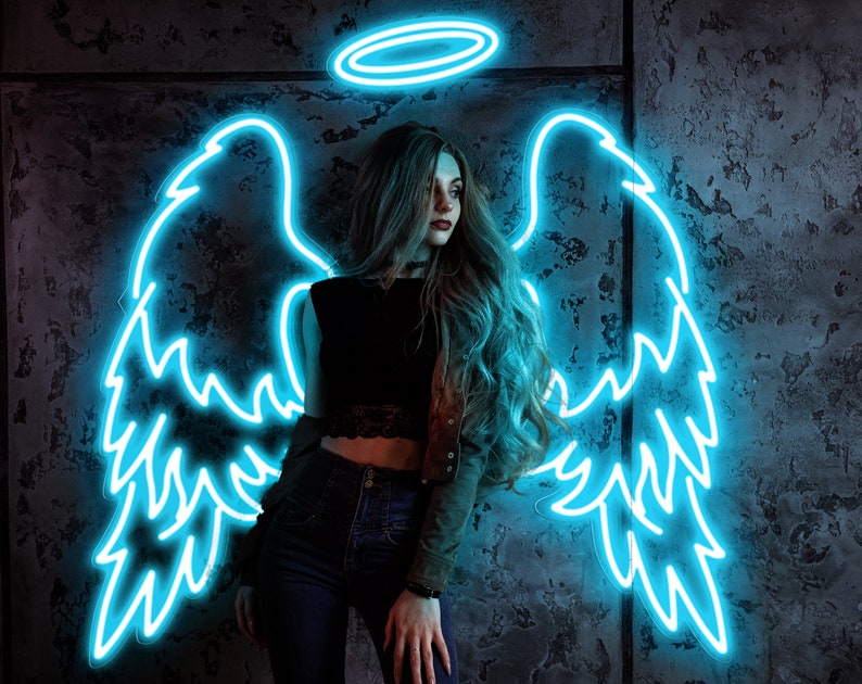 Angel Wings Neon Signs With Text and Ring