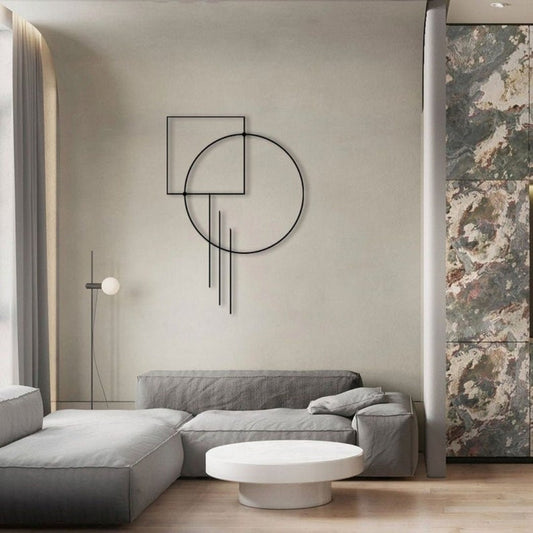 Modern Geometric Metal Wall Art - Minimalist Circle and Square Design for Contemporary Interiors |  Metal Wall Art Geometrical Shapes Design