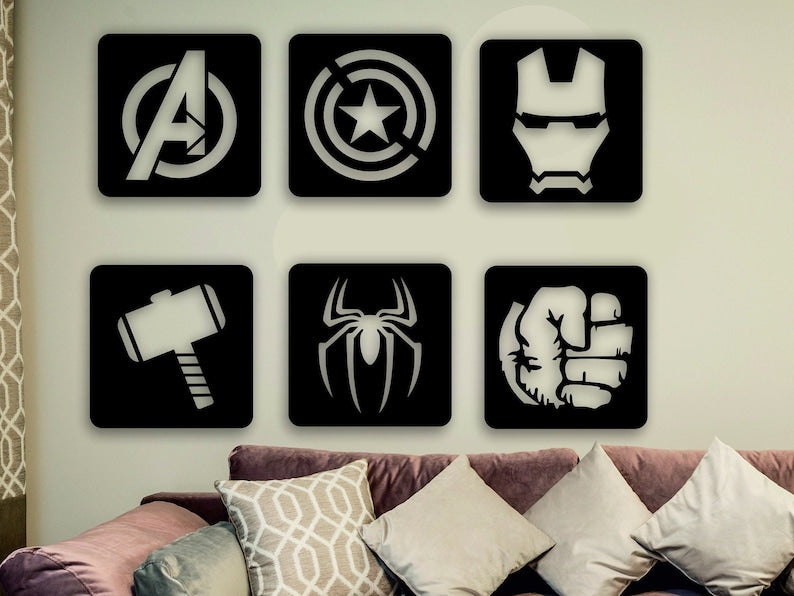 Avengers Wall Decor Set of 6, Superhero Logos (16 Inches)