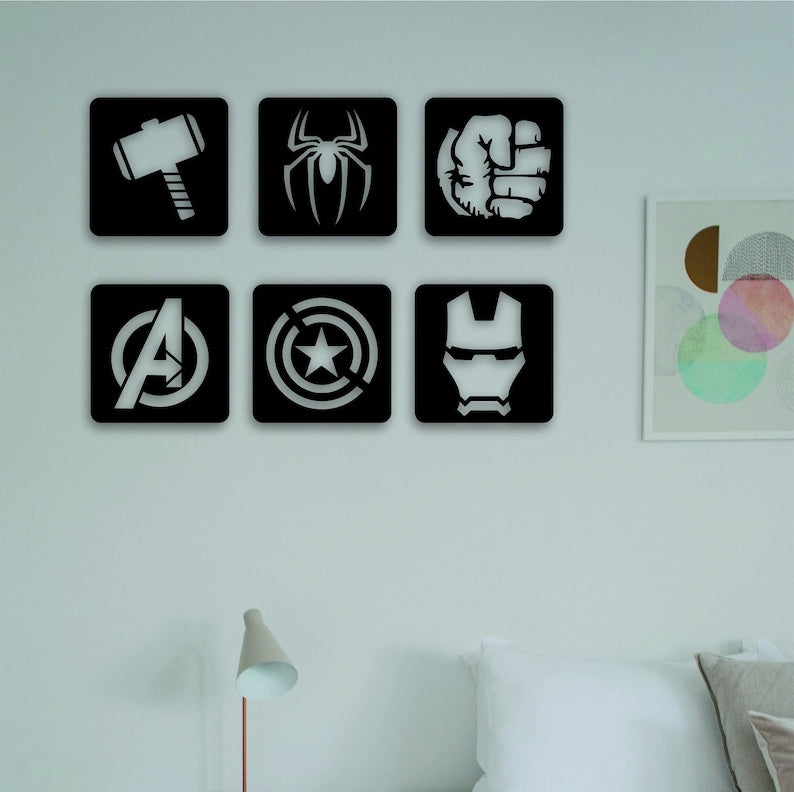 Avengers Wall Decor Set of 6, Superhero Logos (20 Inches)