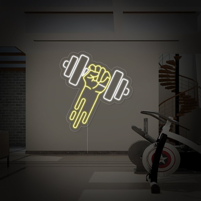 Gym Dumbbell In Hand Fitness Neon Sign, Gym Fitness Workout Decor