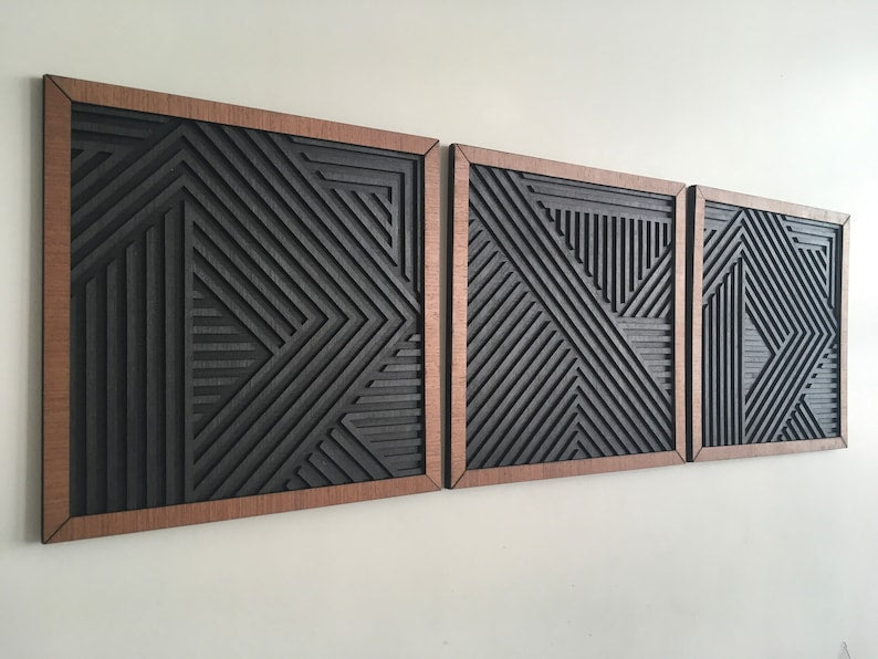 Geometric Wood Wall Art Design Modern Wood Art Minimal Black Charcoal