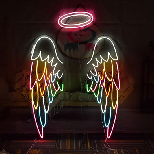 Colourful Angel Wings Neon Signs With Ring